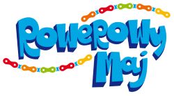 Logo kampanii Rowerowy Maj przedstawiający niebieski napis "Rowerowy Maj" na białym tle.